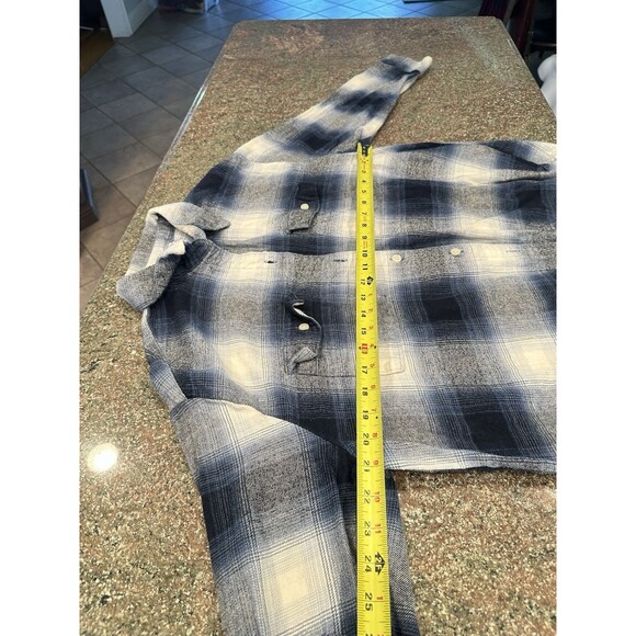 Old Navy L Blue White Plaid Flannel Boyfriend Shirt Long Sleeve Cotton Button-Up - Picture 7 of 11